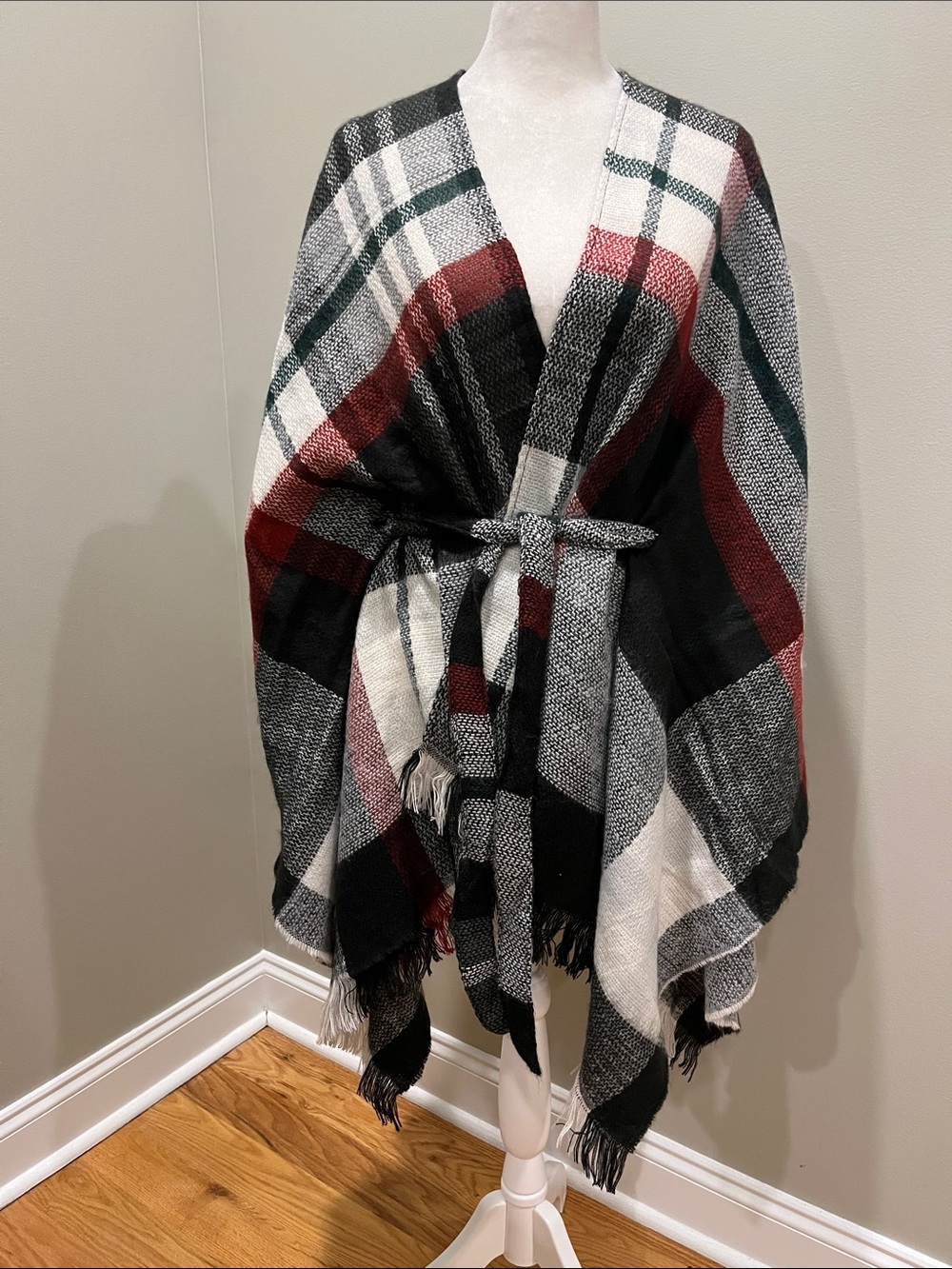 David and Young Plaid Wrap Sweater